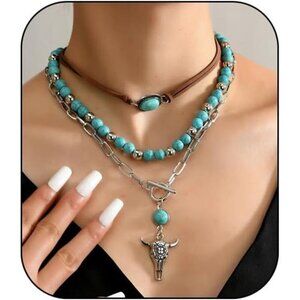 Meli Western Necklaces Turquoise Beaded Layered